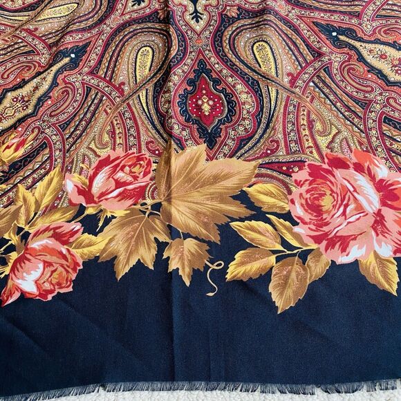 Amazing Black & Multicolor Scarf Made In Italy 100% Polyester Wrap Fringe Ends - Picture 5 of 7